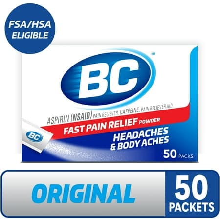 Picture of BC Powder Original Strength Pain Reliever, Aspirin Dissolve Packs, Body Aches & Pains Relief, 50 Ct