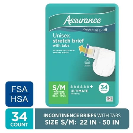 Picture of Assurance Unisex Stretch Briefs with Tabs, S/M, 34 Count