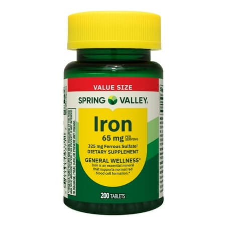 Picture of Spring Valley General Health & Wellness Iron Tablets Dietary Supplement Value Size, 65 mg, 200 Count