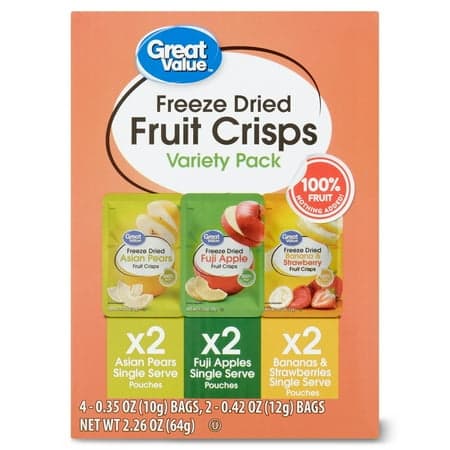 Picture of Great Value Freeze Dried Fruit Crisps, Variety Pack, 6 Count, 2.26 oz.