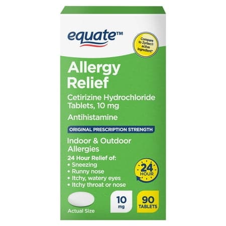 Picture of Equate 24 Hour Cetirizine Hydrochloride Allergy Relief Tablets, 10 mg, 90 Count