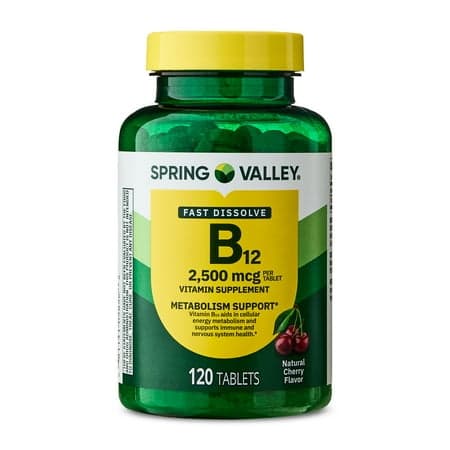 Picture of Spring Valley Vitamin B12 Supplement, 2500 mcg, Cherry, 120 Count, Quick-Dissolve Tablets