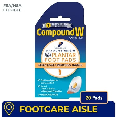 Picture of Compound W Maximum Strength One Step Plantar Wart Remover Foot Pads, Salicylic Acid, 20 Count
