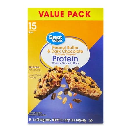 Picture of Great Value Peanut Butter & Dark Chocolate Protein Bars, 21.1 oz, 15 Count