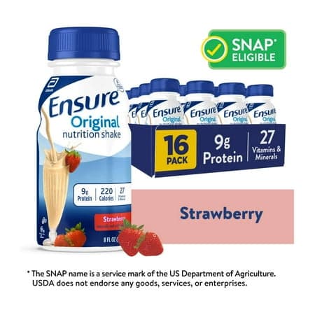 Picture of Ensure Original Nutrition Shake, 9g Protein, Strawberry, 8 fl oz - 16 Pack
