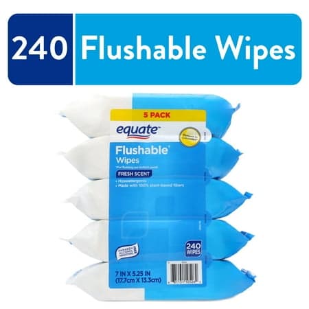Picture of Equate Flushable Wet Wipes, Fresh Scent, 240 Wipes (5 Pack), Compare to Cottonelle®