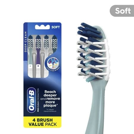 Picture of Oral-B Pro Clean Cross Action Soft Bristle Toothbrush, Deep Plaque Removal, 4 Count, for Adults & Children 3+