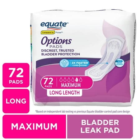 Picture of Equate Options Women's Incontinence Pads, Maximum Absorbency, Long Length (72 Count), Compare to Poise®