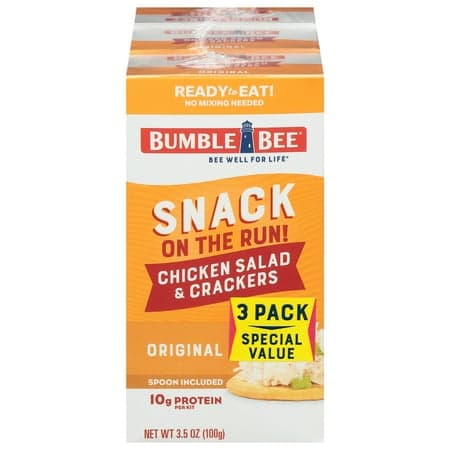 Picture of Bumble Bee Snack on the Run Chicken Salad with Crackers Kit, Ready to Eat, Spoon Included, Shelf Stable Box, 3.5 oz, Pack of 3