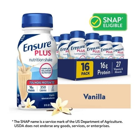 Picture of Ensure Plus Meal Replacement Nutrition Shake, Vanilla, 16g Protein, 8 fl oz - 16 Pack