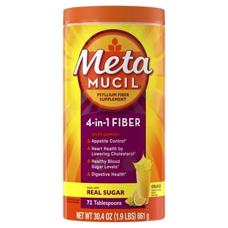 Picture of Metamucil Fiber Supplement, Sugar Fiber Powder for Daily Digestive Health, Orange, 72 Servings