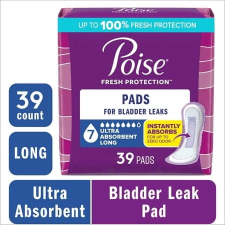 Picture of Poise Incontinence & Postpartum Pads for Bladder Leaks, 7 Drop Ultra Absorbency, Long Length, 39 Count