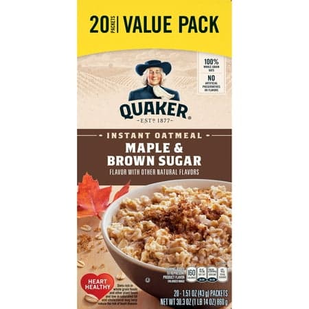 Picture of Quaker Maple & Brown Sugar Flavor Instant Oatmeal, 1.51 oz 20 Packets