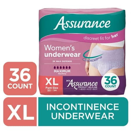 Picture of Assurance Women's Incontinence & Postpartum Underwear, XL , Maximum Absorbency (36 Count)