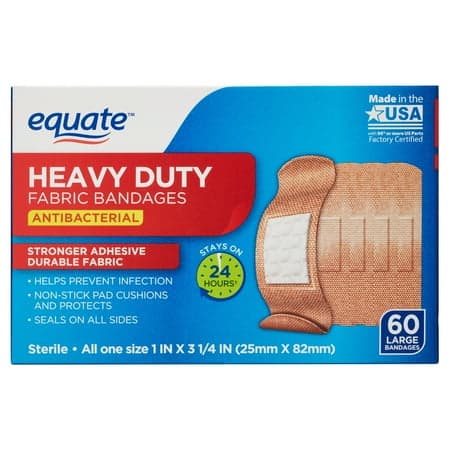 Picture of Equate Heavy Duty Fabric Antibacterial Bandages, Large, 60 Count
