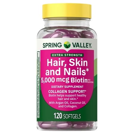 Picture of Spring Valley Extra Strength Hair Skin & Nails Collagen Support Softgels, 5000 mcg Biotin, 120 Count