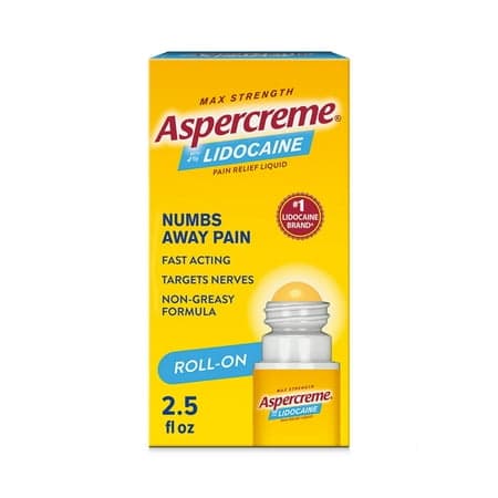 Picture of Aspercreme Max Strength Topical Numbing Pain Reliever Roll-on Liquid, 4% Lidocaine, Odor Free, 2.5 fl oz