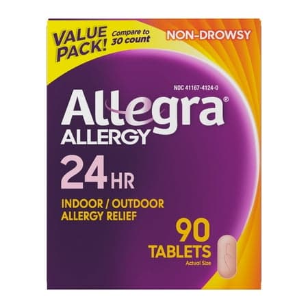 Picture of Allegra Adult 24-Hour Allergy Relief, Non-Drowsy Medicine, 180 mg Fexofenadine HCI, 90 Tablets