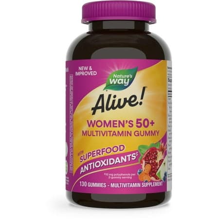 Picture of Nature's Way Alive! Women's 50+ Gummy Multivitamin, B-Vitamins, Mixed Berry Flavored, 130 Count