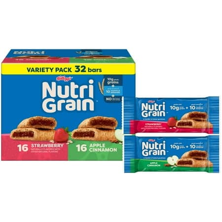Picture of Kellogg's Nutri-Grain Variety Pack Chewy Breakfast Bars, Made with 10g Whole Grains, 41.6 oz, 32 Count