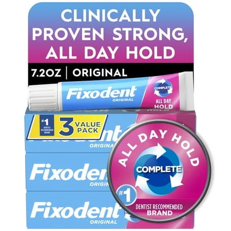 Picture of Fixodent Denture Adhesive Cream Original, All Day Hold for Fulls and Partials, 2.4 oz - 3 Pack