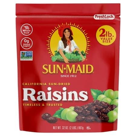 Picture of Sun-Maid® California Sun-Dried Raisins 32oz Resealable Stand-Up Zipper Bag