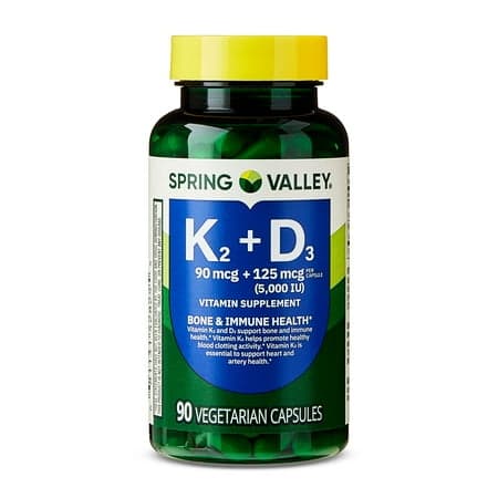 Picture of Spring Valley Vitamin K2 + D3 Dietary Supplement Vegetarian Capsules for Bone and Immune Health, 90 Count