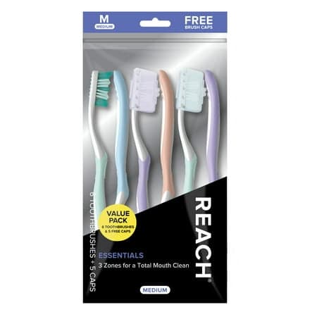 Picture of Reach Essentials Manual Toothbrush with Caps, 6 Count