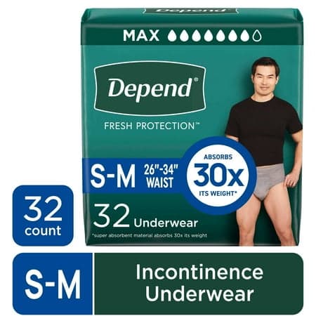 Picture of Depend Fresh Protection Incontinence Underwear for Men, Adult Diapers, S/M, 32 Count