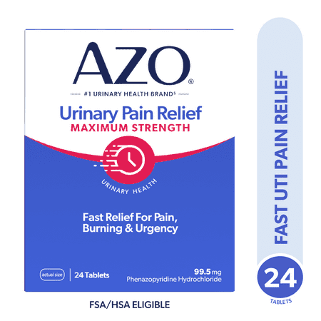 Picture of AZO Urinary Pain Relief Maximum Strength Tablets, Promotes Fast Relief for UTI Pain, Burning & Urgency, FSA/HSA Eligible, 24 Count