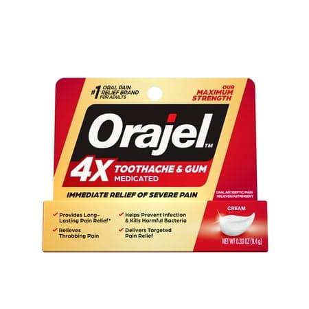 Picture of Orajel 4X for Toothache & Gum Pain: Severe Cream Tube 0.33oz- From #1 Oral Pain Relief Brand