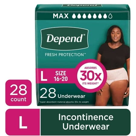 Picture of Depend Fresh Protection Incontinence Underwear for Women, Adult Diapers, L, 28 Count