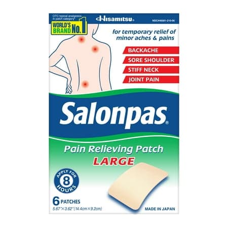 Picture of Salonpas 8 Hour Pain Relief Patch with Camphor 3.1% & Menthol 6% for Back & Muscles, Large, 6 Count