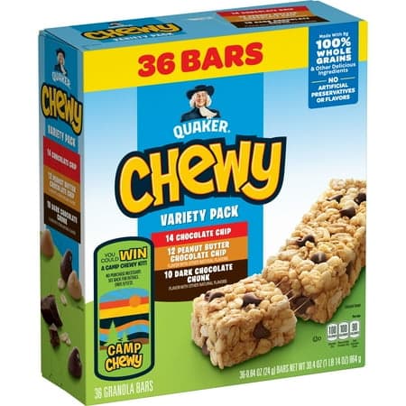 Picture of Quaker Chewy Granola Bars, 3 Flavor Variety Pack, 30.4 oz, 36 Count