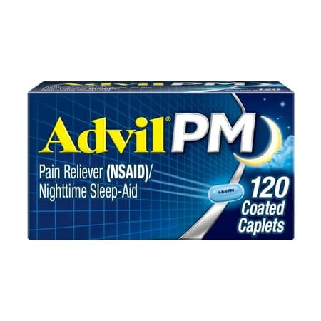 Picture of Advil PM Sleep Aid Pain Relievers, Ibuprofen, Diphenhydramine, Coated Caplet, 120 Count