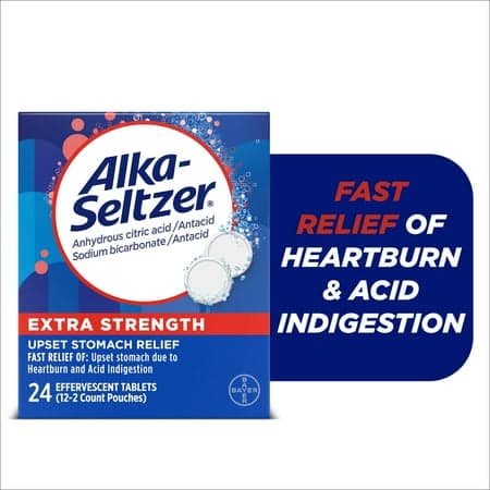 Picture of Alka-Seltzer Extra Strength Heartburn Relief Effervescent Antacid Tablets, Fast Acid Indigestion Relief, 24 Count