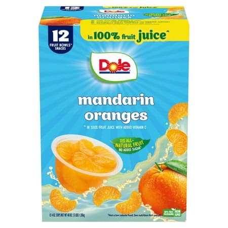 Picture of Dole Fruit Bowls Mandarin Oranges in 100% Fruit Juice, 4 oz Cups (12 Pack)