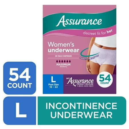 Picture of Assurance Women's Incontinence & Postpartum Underwear, L , Maximum Absorbency (54 Count)