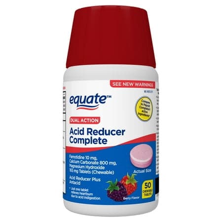 Picture of Equate Dual Action Acid Reducer Complete Tablets, Berry,50 Count, Compare to Pepcid Complete Active Ingredients