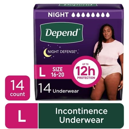 Picture of Depend Night Defense Incontinence Underwear for Women, Adult Diapers, L, 14 Count
