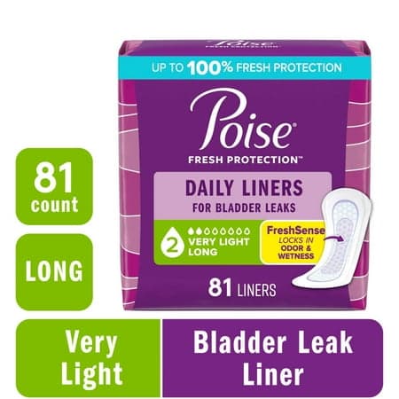 Picture of Poise Daily Incontinence Panty Liners, 2 Drop Very Light Absorbency, Long, 81 Count