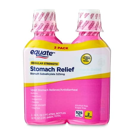 Picture of Equate Upset Stomach Relief Bismuth Liquid, Regular Strength, 16 fl oz, 2 Pack, Compare to Pepto-Bismol® Active Ingredient