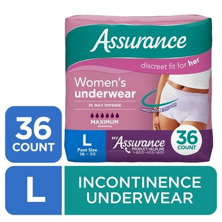 Picture of Assurance Women's Incontinence & Postpartum Underwear, L , Maximum Absorbency (36 Count)
