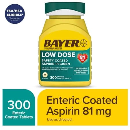 Picture of Bayer Aspirin, Low Dose, 81mg, Pain Reliever, Enteric Coated Tablets, 300 Count
