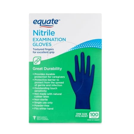 Picture of Equate Nitrile Exam Gloves, One Size Fits Most, 100 Count