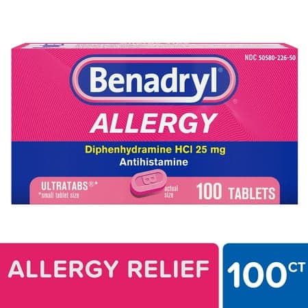 Picture of Benadryl Ultratabs Antihistamine Cold & Allergy Relief Tablets, 100 Count