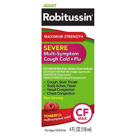 Picture of Robitussin Severe Multi-Symptom Cold & Flu CF, 650 mg., 20 mg., 400 mg., 4 oz., 1 ct.