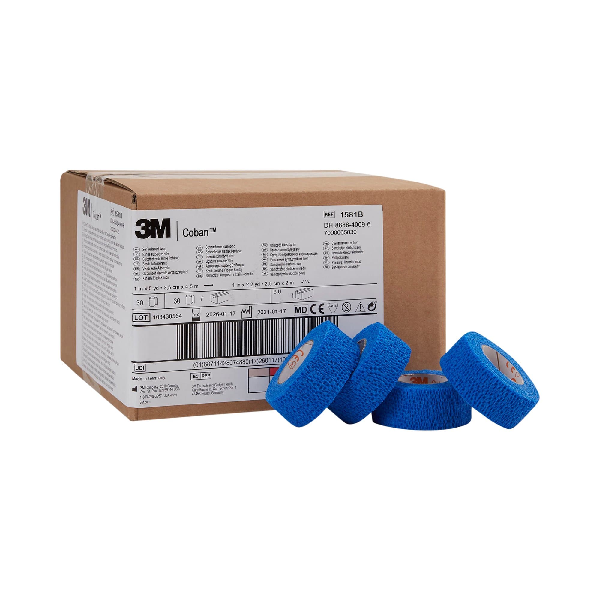 Picture of 3MTM CobanTM Self-adherent Closure Cohesive Bandage, 1 Inch x 5 Yard, Blue
