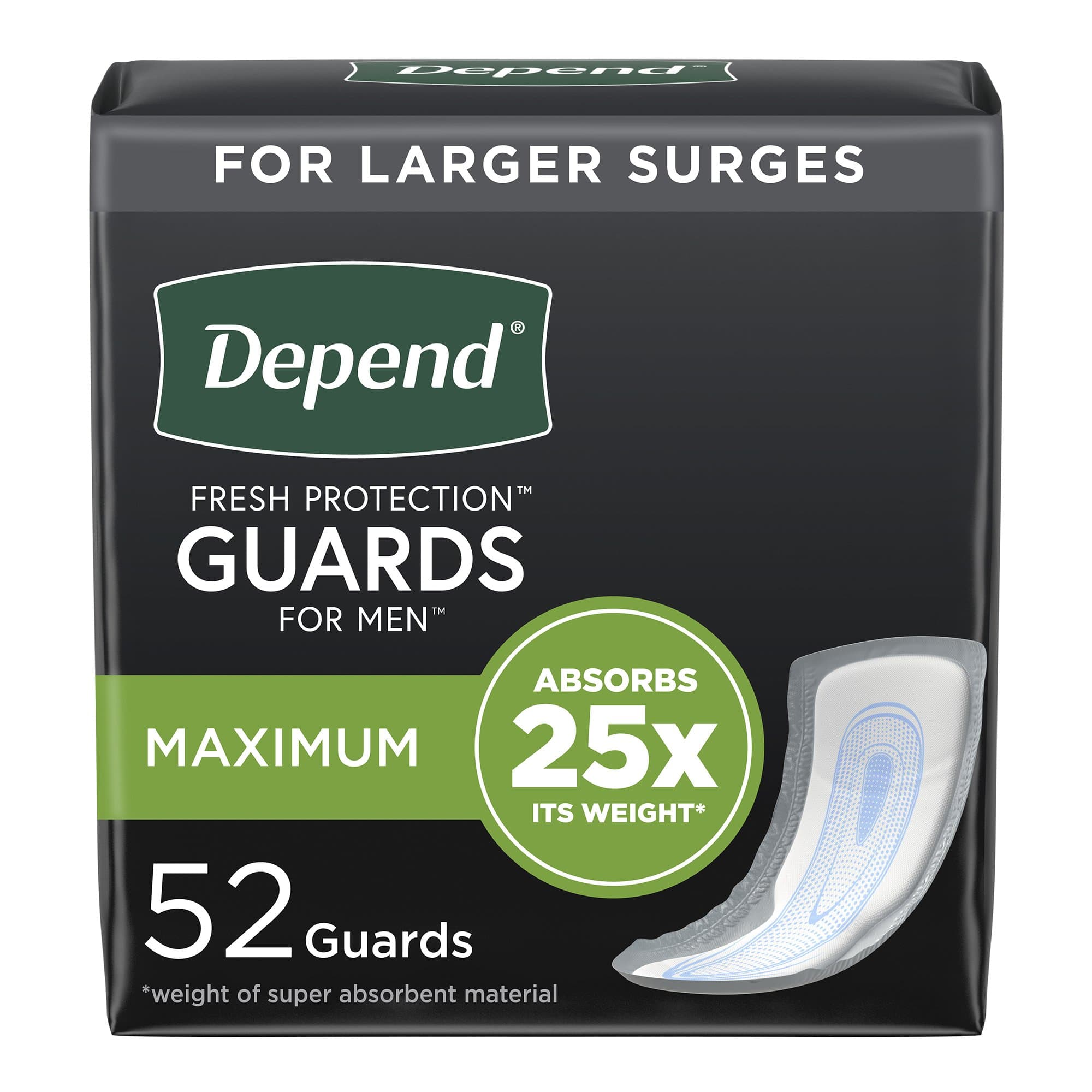 Picture of Depend Guards Incontinence Pads, Disposable, Maximum Absorbency, 12" Length