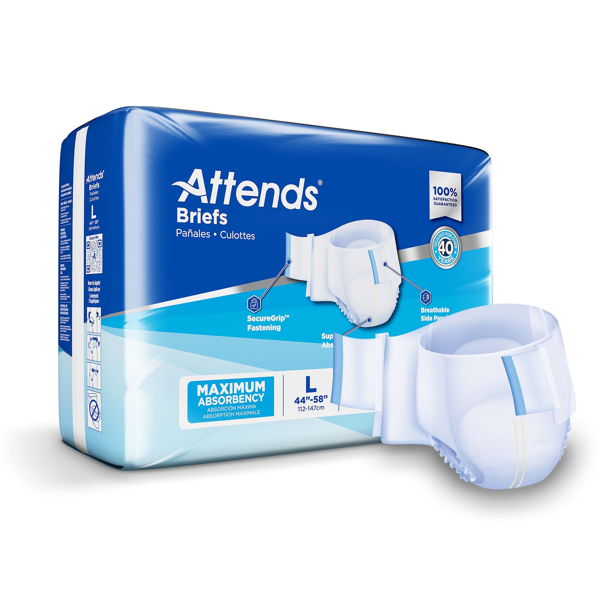 Picture of Attends Briefs, Adult, Large, Heavy Absorbency, Disposable